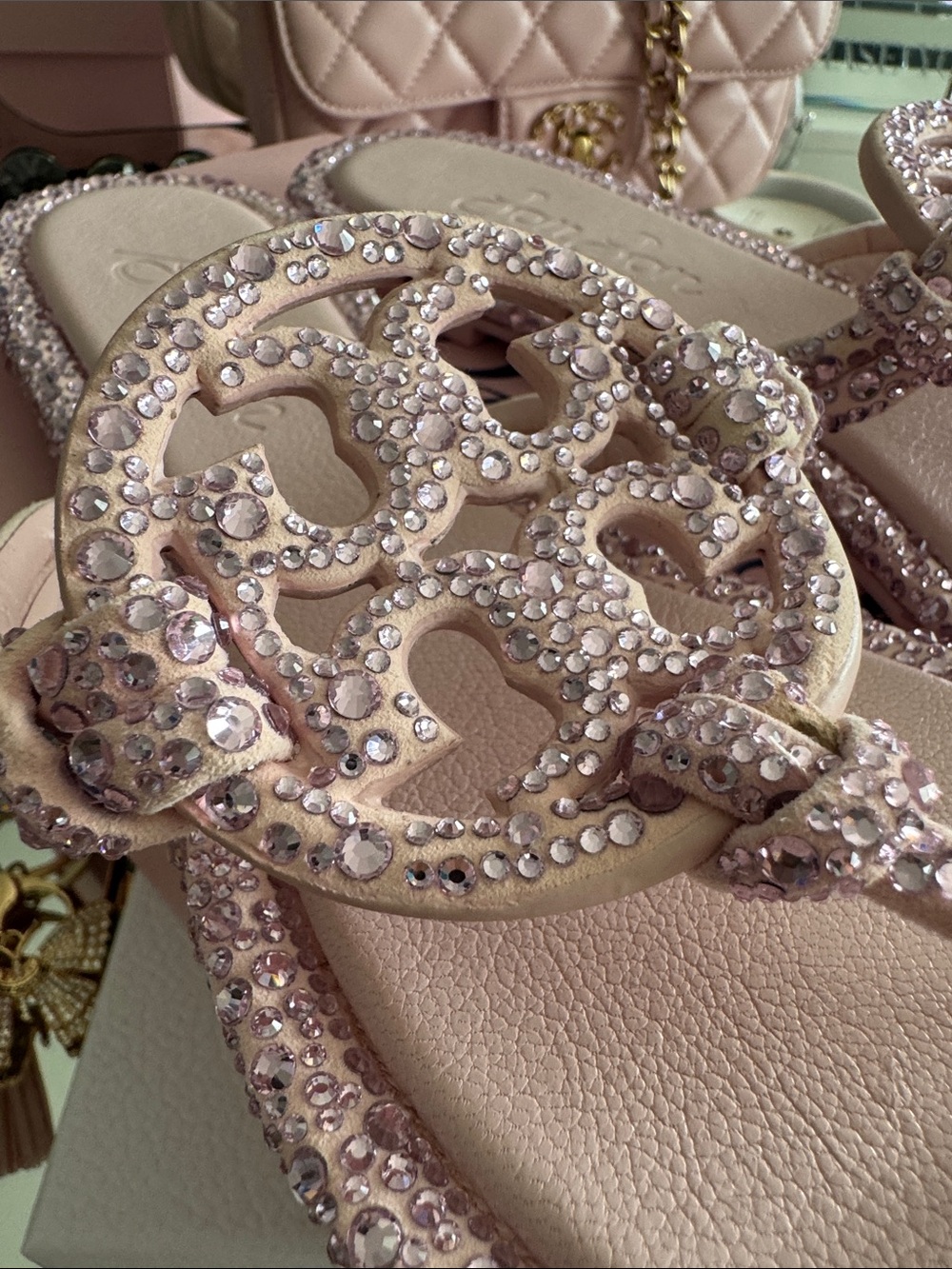 Tory Burch Blush Crystal-Embellished Miller Sandals
